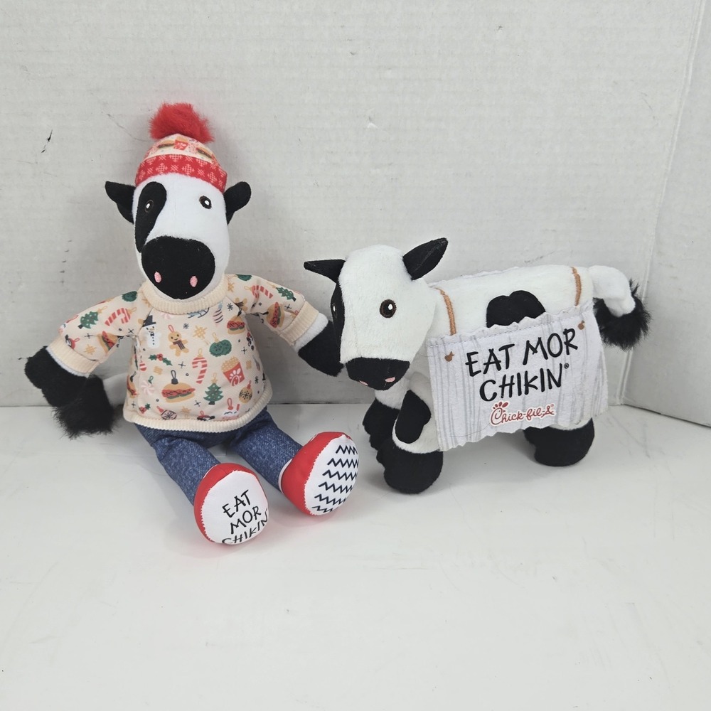 Lot‎ of 2 Chick-fil-A Promotional Dolls Eat More Chikin 11" and 7" Plush Cows